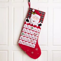 Glitzhome 36 in. Oversized 3D Santa Countdown Christmas Stocking with Plaid Cuff thumbnail 5