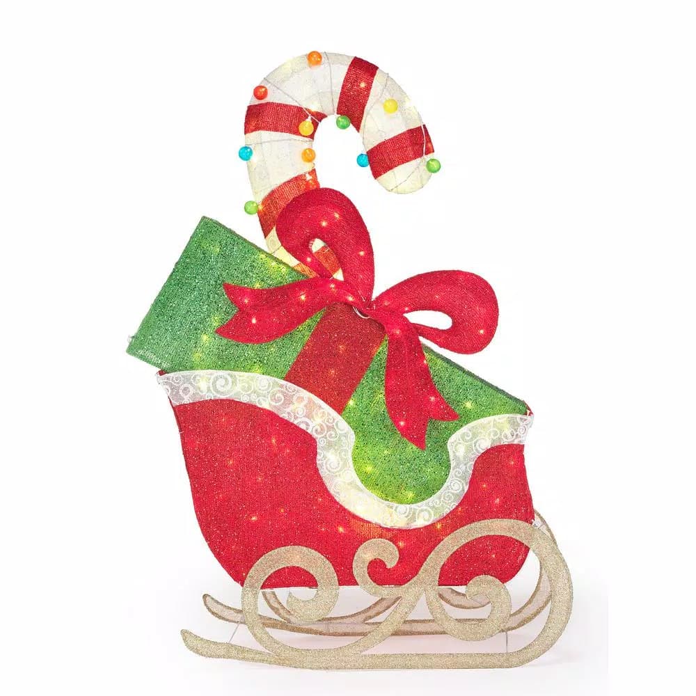 Home Accents Holiday 61 in. LED Sleigh with Presents Yard Decoration, Cool White Lights