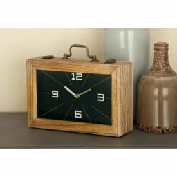 LITTON LANE Vintage Brown and Black Rectangular Wooden Suitcase Table Clock, 8 x 12 in. thumbnail 1