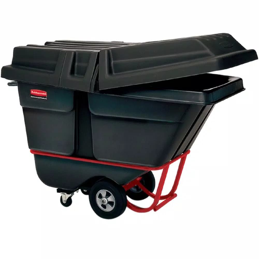 Rubbermaid Commercial Products Rubbermaid Commercial 1/2 cu. yd. Black Tilt Truck Hinged Dome Top Lid
