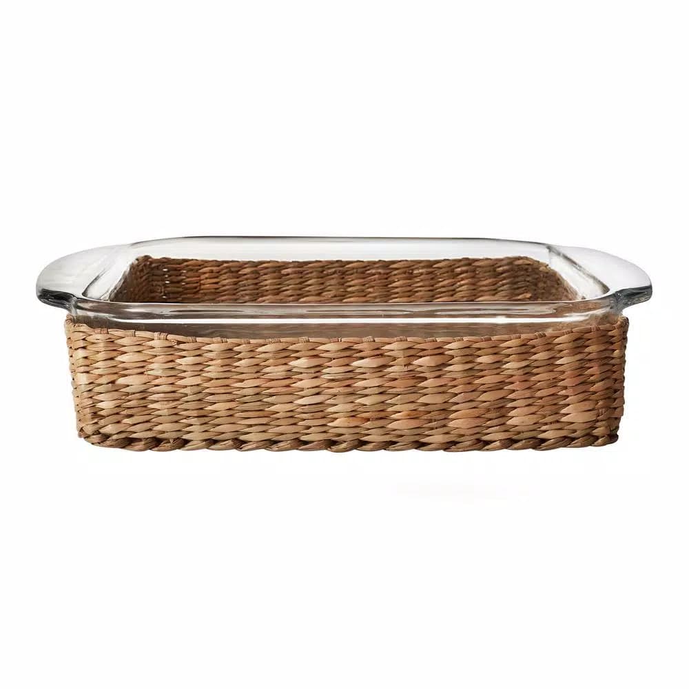 Libbey Baker's Basics 8 in. x 8 in. Glass Bake Dish with Removable Seagrass Basket, 2-Piece Set
