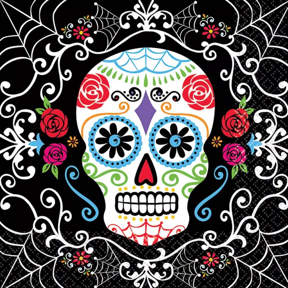 Amscan Day of the Dead Sugar Skull Beverage Napkins, 5 x 5 in., 108 Count (3-Pack)
