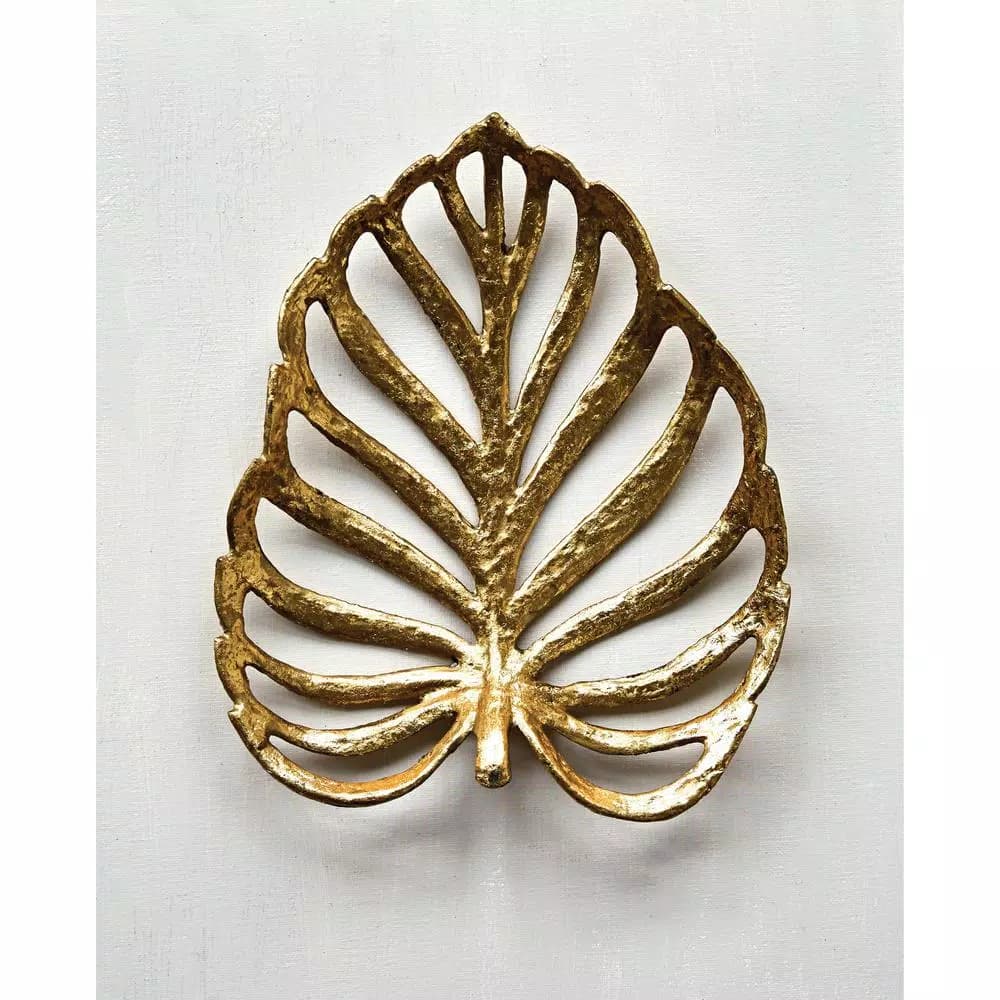 3R Studios Gold Leaf Cast Iron Decorative Tray - Modern Metal Home Decor