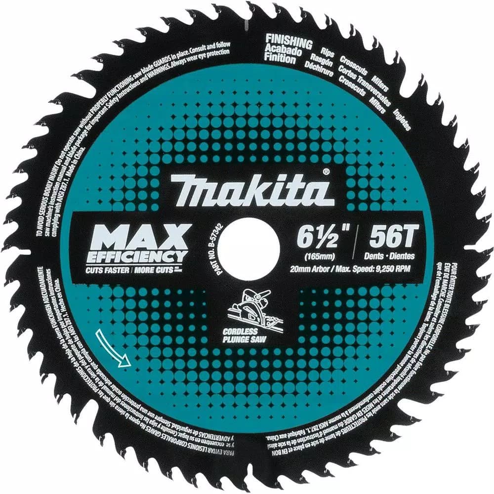 Makita 6-1/2 in. 56-Teeth Carbide Tipped Plunge Saw Blade for Wood, MDF, and Laminate