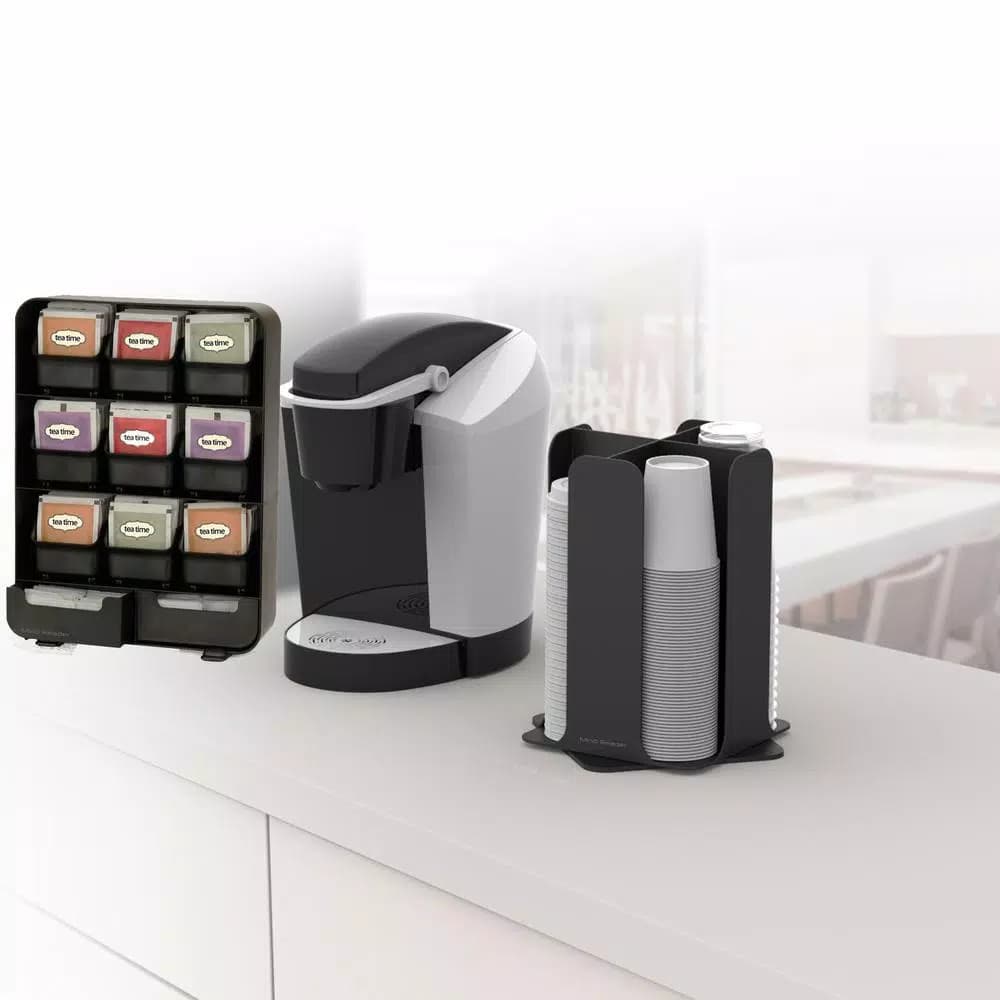 Mind Reader Black Coffee Pod and Condiment Organizer Station with Cup and Lid Storage