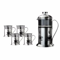 BergHOFF 5-Piece French Press Coffee Set with 32 oz. Stainless Steel Plunger and 4 Matching Glasses thumbnail 1