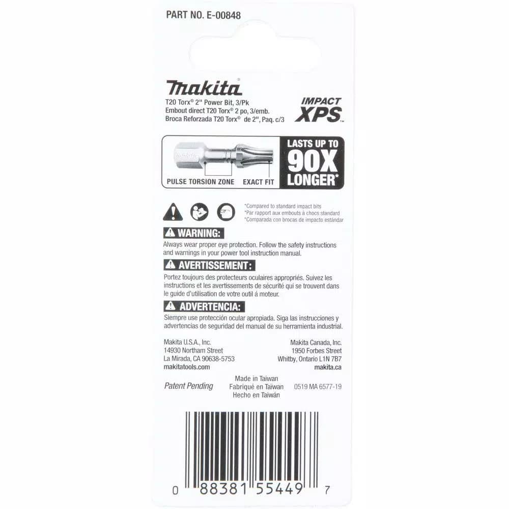 Makita Impact XPS T20 Torx 2 in. Power Bits, 3-Pack