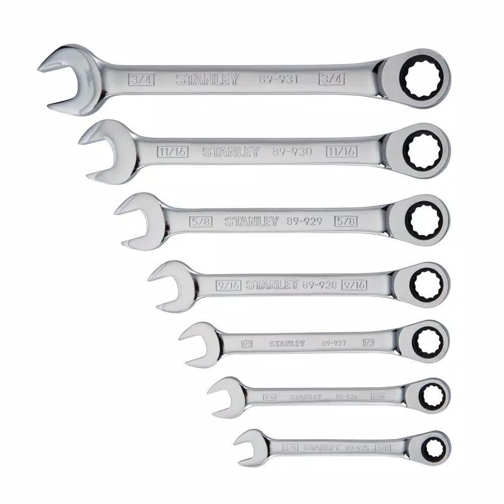 Stanley SAE Ratcheting Wrench Set, 7-Piece Chrome Vanadium Steel