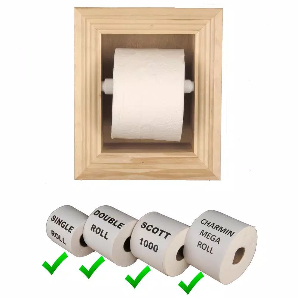 Unbranded Newton Recessed Toilet Paper Holder with Melbourne Frame, Solid Pine, Unfinished