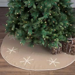 VHC Brands 55 in. Pearlescent Natural Tan Coastal Christmas Tree Skirt with Snowflake Pearl Buttons thumbnail 3