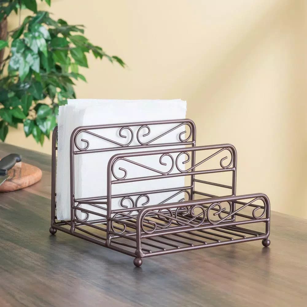 Home Basics Bronze Coated Steel Condiment Server Caddy with Spiral Design, 3 Compartments