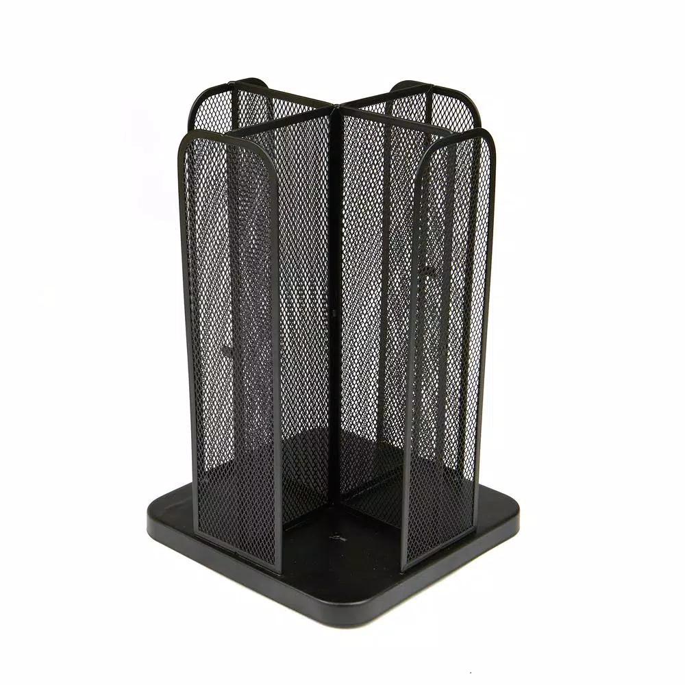 Mind Reader Rotating Cup and Lid Carousel Organizer, Black Metal Mesh Dispenser