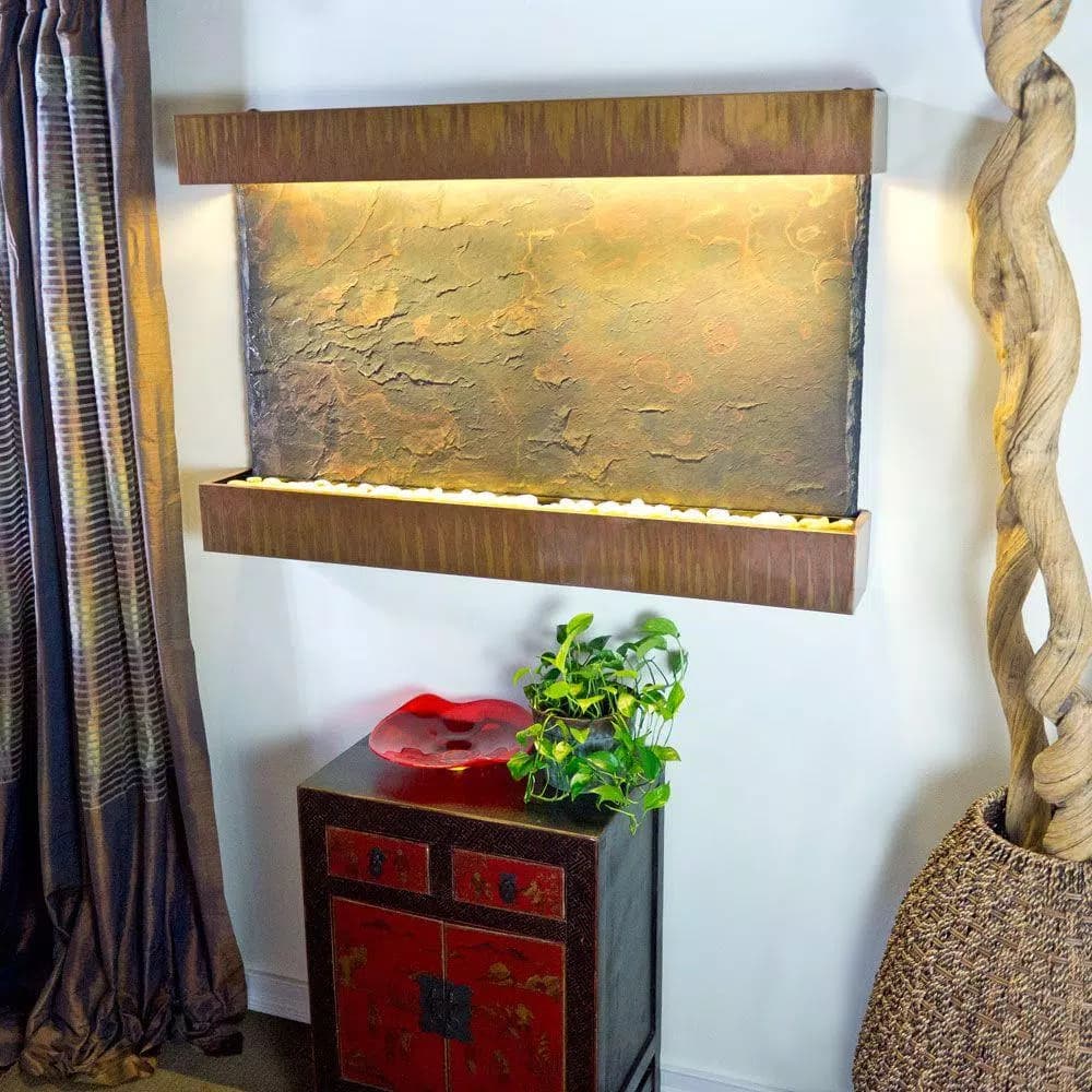 Water Wonders Large Horizon Falls Indoor Wall Water Fountain - Indian Rajah Slate with Copper Patina Trim