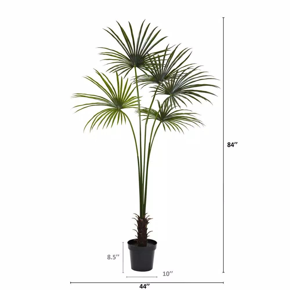 Nearly Natural 7 ft. UV Resistant Indoor/Outdoor Artificial Fan Palm Tree with Black Pot