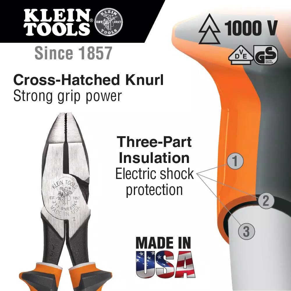 Klein Tools 9 in. Insulated High-Leverage Side-Cutting Pliers, 1000V Rated