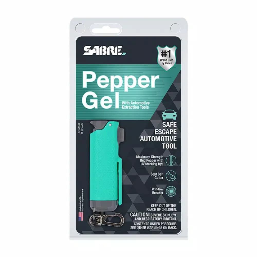 SABRE Safe Escape 3-in-1 Pepper Gel, Seatbelt Cutter, and Window Breaker - Mint Green