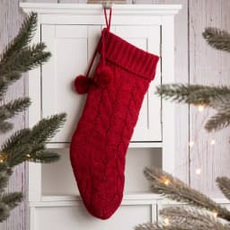Glitzhome 24 in. Red Knitted Christmas Stocking with Pom Pom Balls - Acrylic thumbnail 5