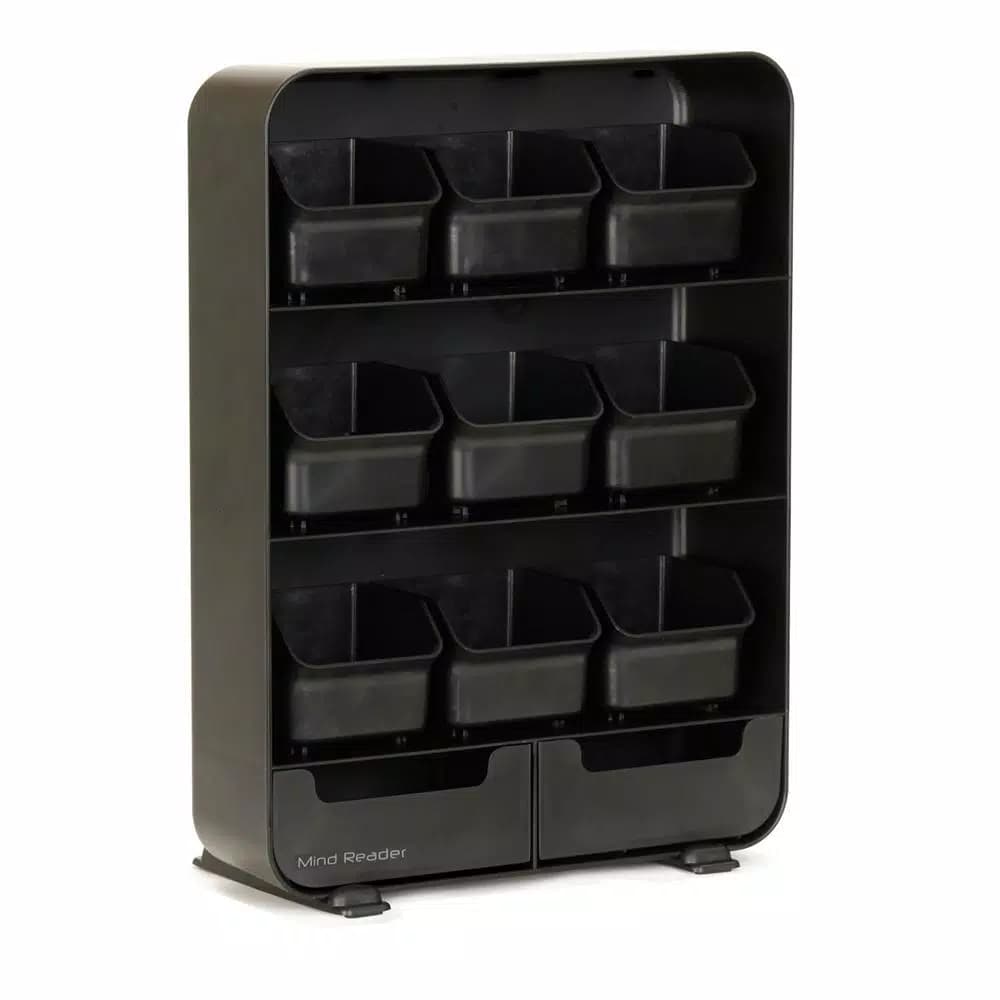 Mind Reader Black Coffee Pod and Condiment Organizer Station with Cup and Lid Storage