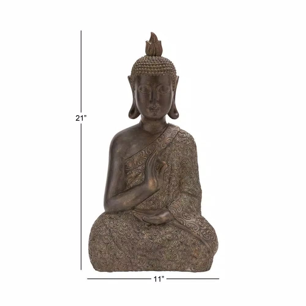 LITTON LANE Polystone Meditating Thai Buddha Sculpture - Tarnished Brown Statuary