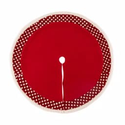 Glitzhome 48 in. Red and White Polka Dot Pompom Fabric Christmas Tree Skirt thumbnail 1