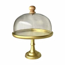 Kauri Design Champagne Gold Mango Wood & Glass 14-Inch Cake Stand thumbnail 2