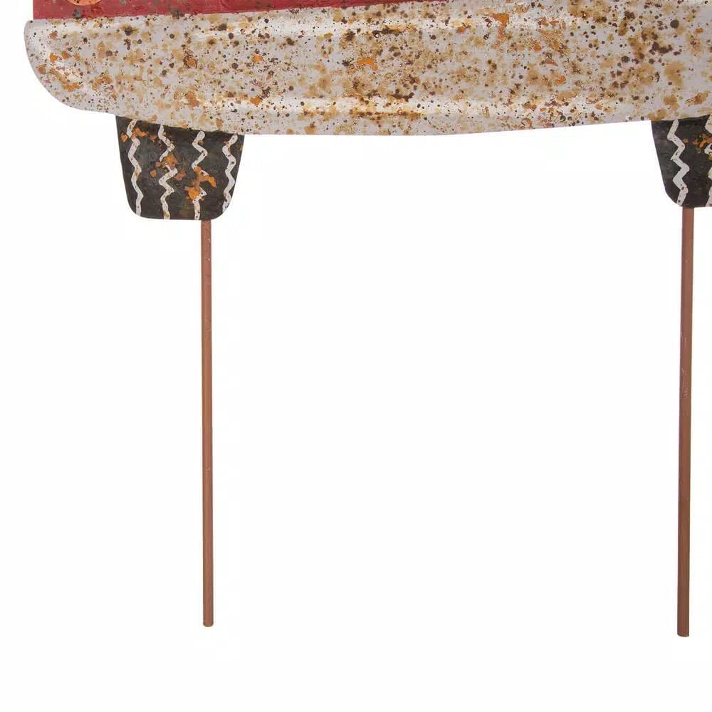 Glitzhome 31.89 in. Rusty Metal Christmas Truck Yard Stake and Wall Decor