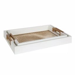 Kate and Laurel Hanneli White and Gold Decorative Tray Set of 2, Wood and Perforated Metal thumbnail 3