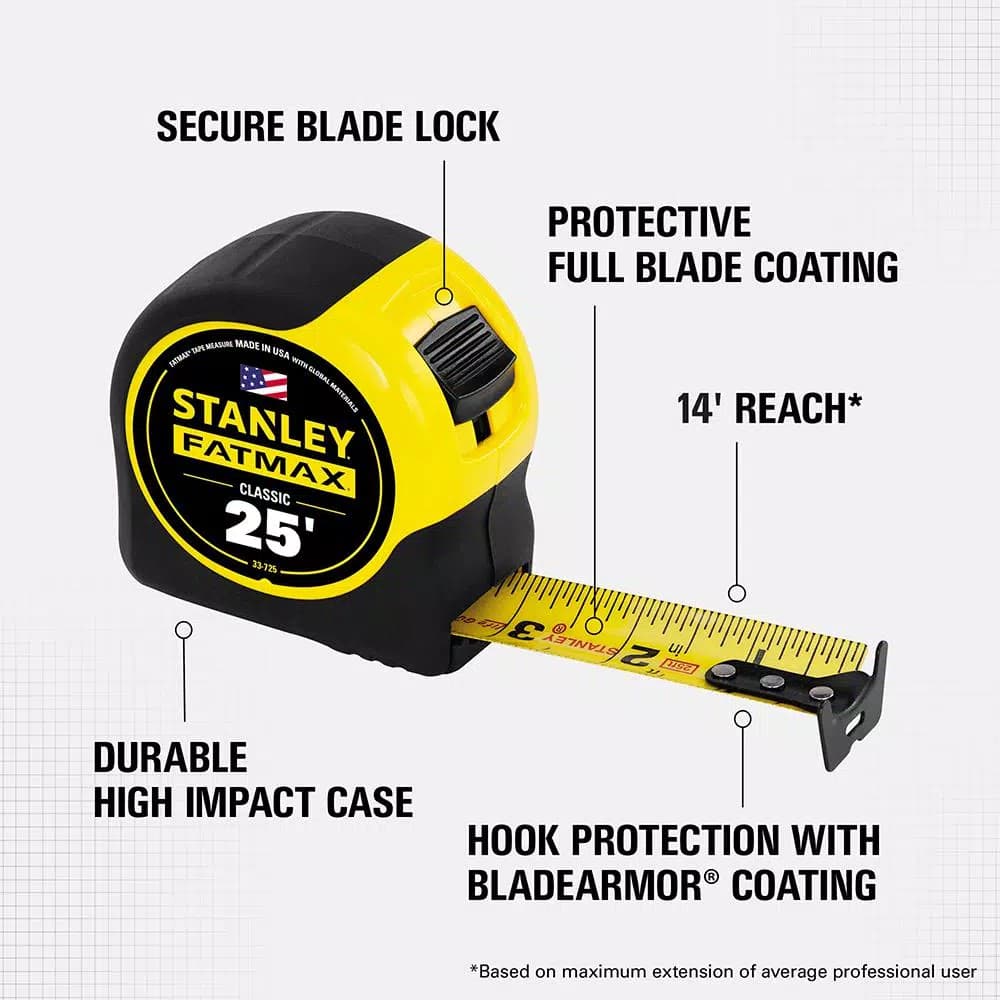 STANLEY FATMAX 25 ft. Tape Measure with 14 ft. Standout and BladeArmor