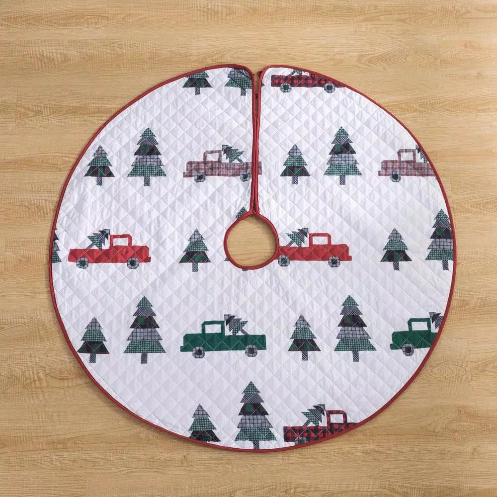 Country Living 48 in. Vintage Truck Quilted Tree Skirt, Reversible Microfiber