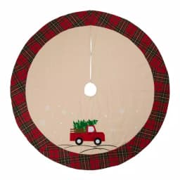 Glitzhome 48 in. Red Truck Embroidered Fabric Christmas Tree Skirt thumbnail 1