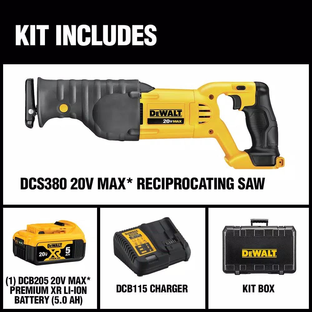 DEWALT 20V MAX Cordless Reciprocating Saw Kit with 5.0 Ah Battery and Charger