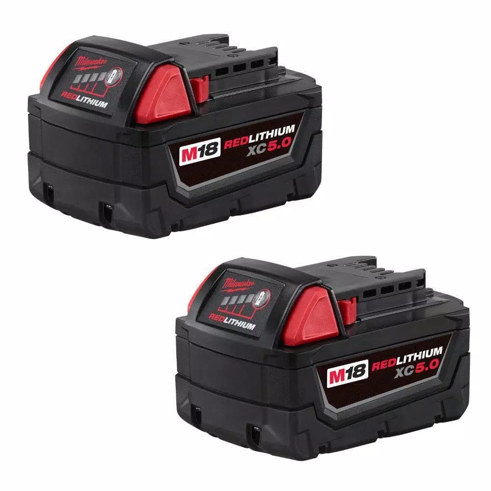 Milwaukee M18 REDLITHIUM XC 5.0Ah 18V Lithium-Ion Battery Pack, 2-Pack