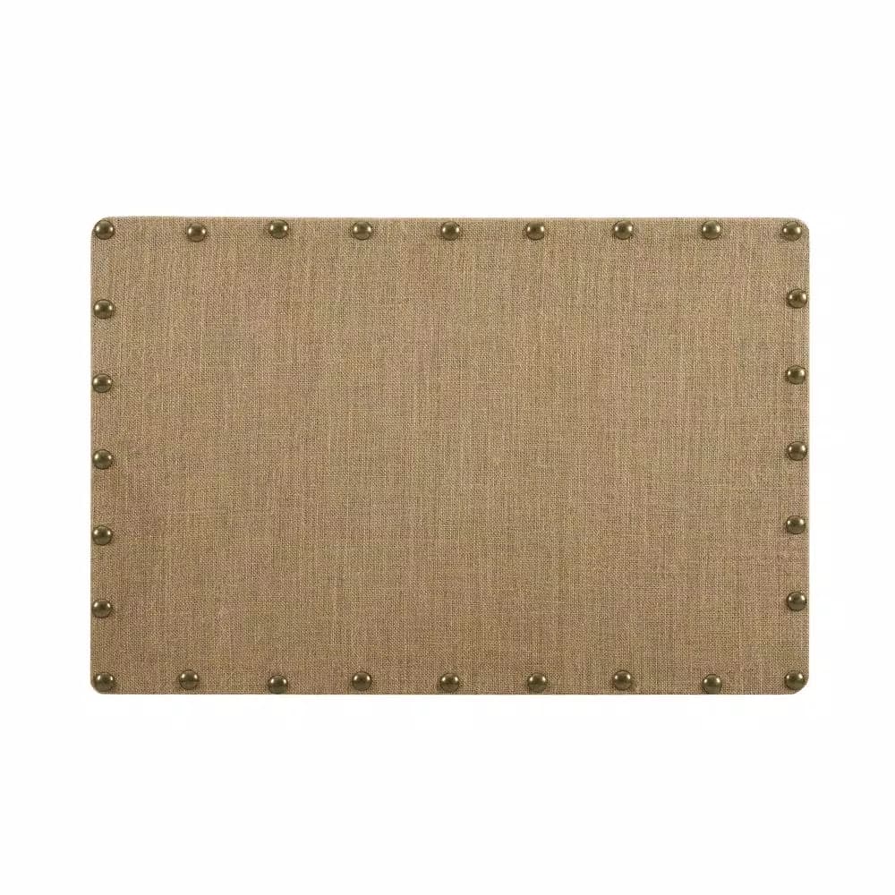 Unbranded Burlap Covered Cork Memo Board with Antique Bronze Nailhead Trim, 24 x 36 in.