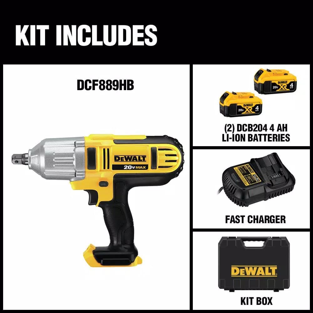 DEWALT 20V MAX Cordless 1/2 in. High Torque Impact Wrench Kit with (2) 4.0 Ah Batteries and Charger