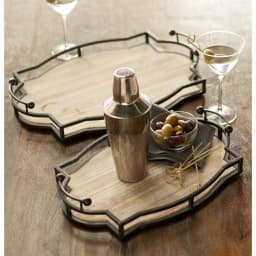 Unbranded Rustic Metal and Wood Decorative Tray Set, Black and Brown Antique Finish, Set of 2 thumbnail 2