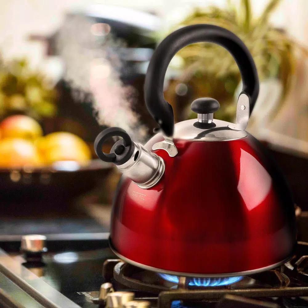 Mr. Coffee Morbern 7.2-Cup Red Stainless Steel Whistling Tea Kettle