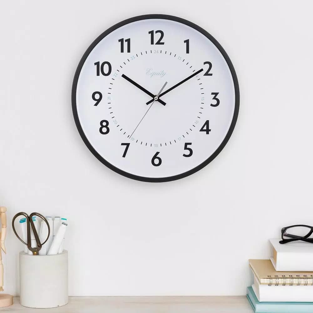 Equity by La Crosse 14 in. Commercial Black Analog Wall Clock with Quartz Movement