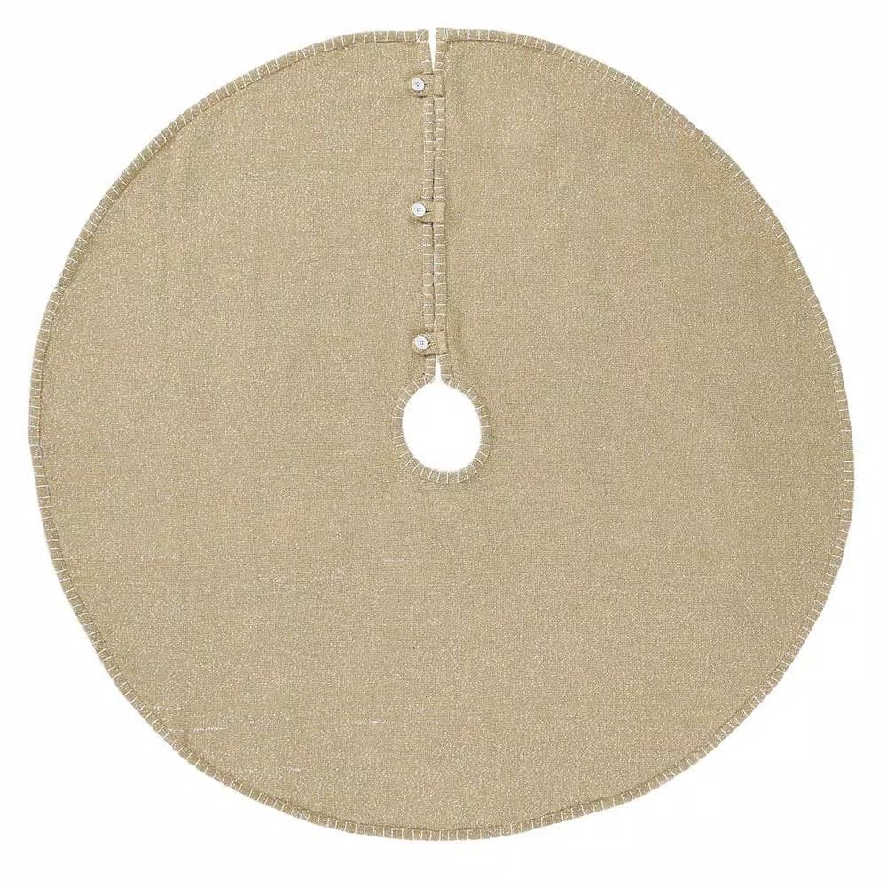 VHC Brands Nowell Farmhouse 48 in. Natural Burlap Christmas Tree Skirt with Silver Metallic Whipstitching