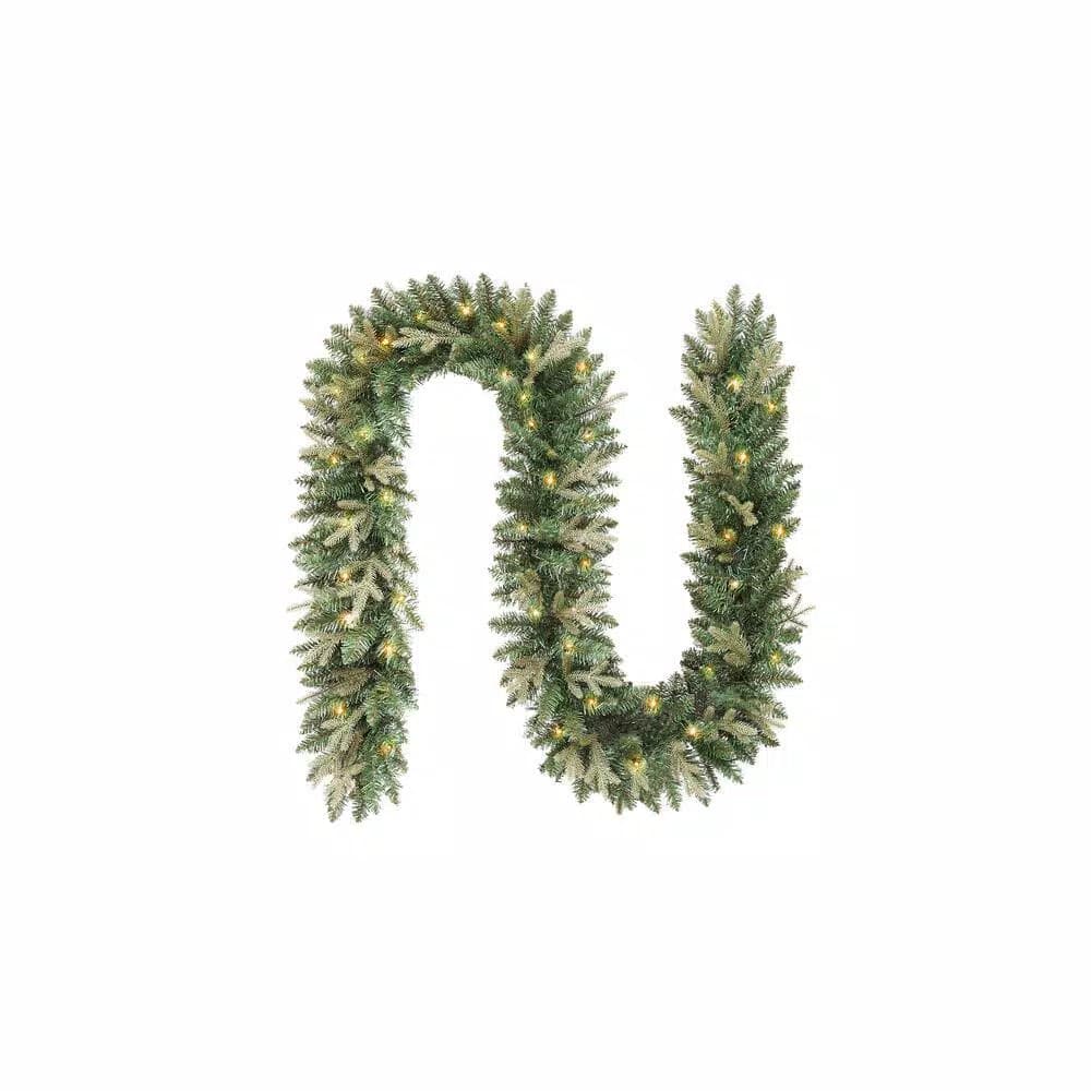 Home Accents Holiday Home Holiday Accents 9 ft. Mayfield Pre-lit LED Artificial Balsam Fir Garland with 50 Warm White Micro Dot Lights
