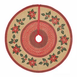 VHC Brands 50 in. Poinsettia Natural Tan Jute Tree Skirt with Holly Berry Red and Forest Green Stencil thumbnail 1