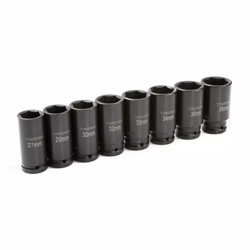 TEKTON 3/4 in. Drive 27-38 mm 6-Point Deep Metric Impact Socket Set, 8-Piece