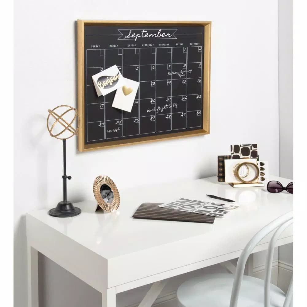 DesignOvation Calter Magnetic Chalkboard Monthly Calendar Memo Board - Modern Framed Wall Organizer