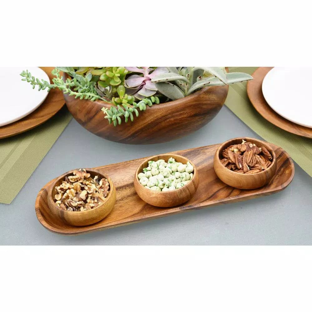 Acaciaware 4-Piece Handcrafted Acacia Wood Oval Appetizer Serving Tray Set