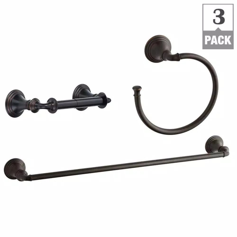 KOHLER Devonshire 3-Piece Bathroom Hardware Set - Towel Bar, Ring & Toilet Paper Holder - Oil-Rubbed Bronze