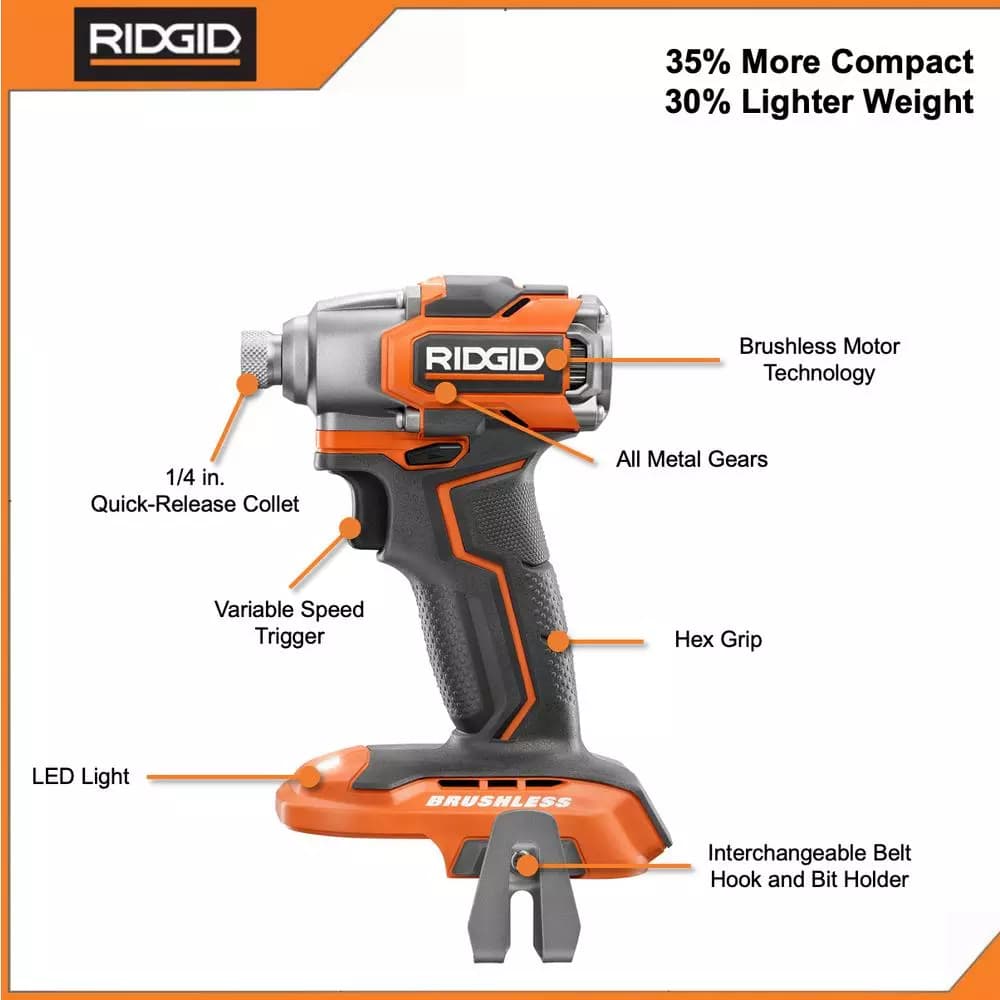 RIDGID 18V SubCompact Brushless Drill Driver and Impact Driver Combo Kit with (2) 2.0 Ah Batteries