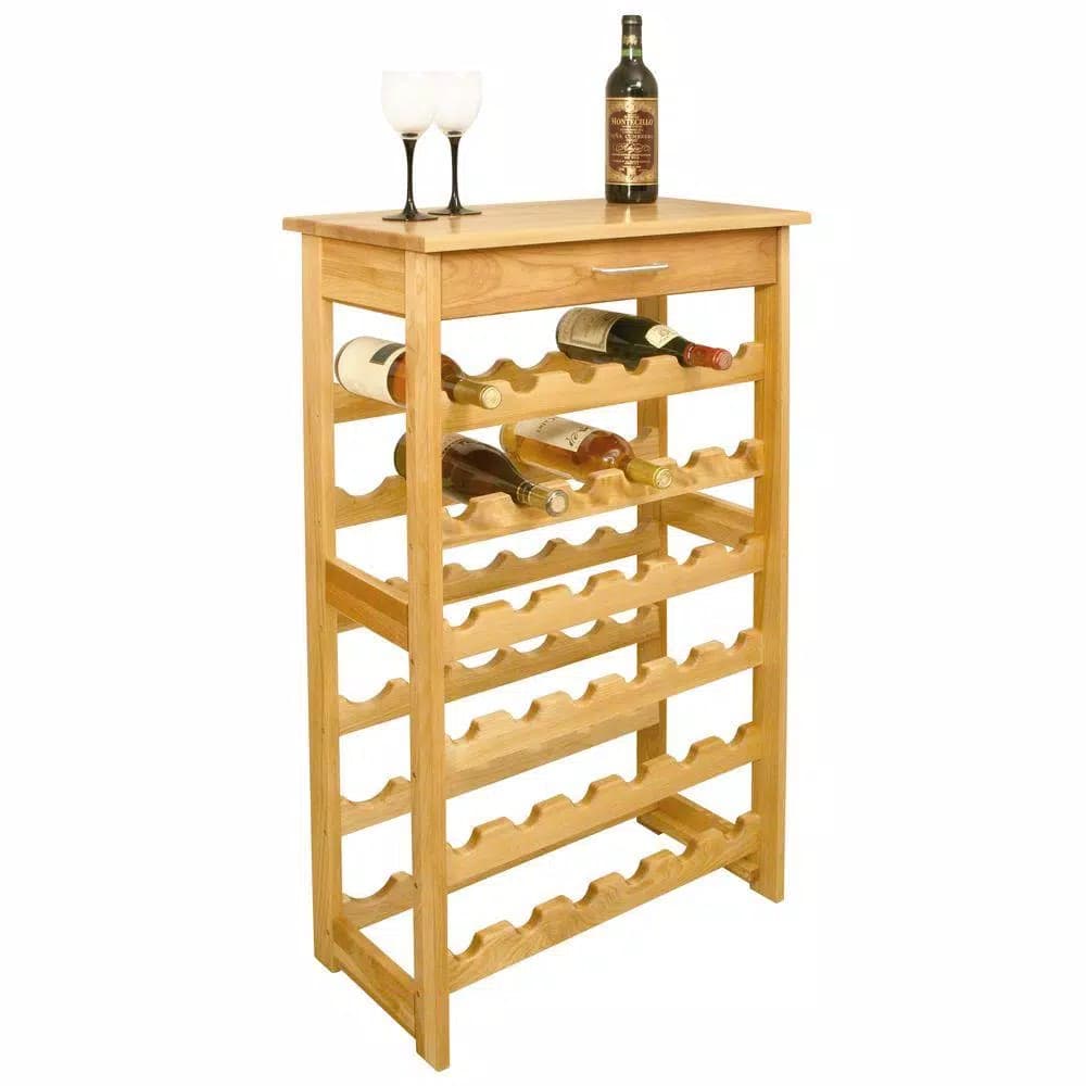 Catskill Craftsmen 36-Bottle Natural Yellow Birch Wood Floor Wine Rack with Storage Drawer