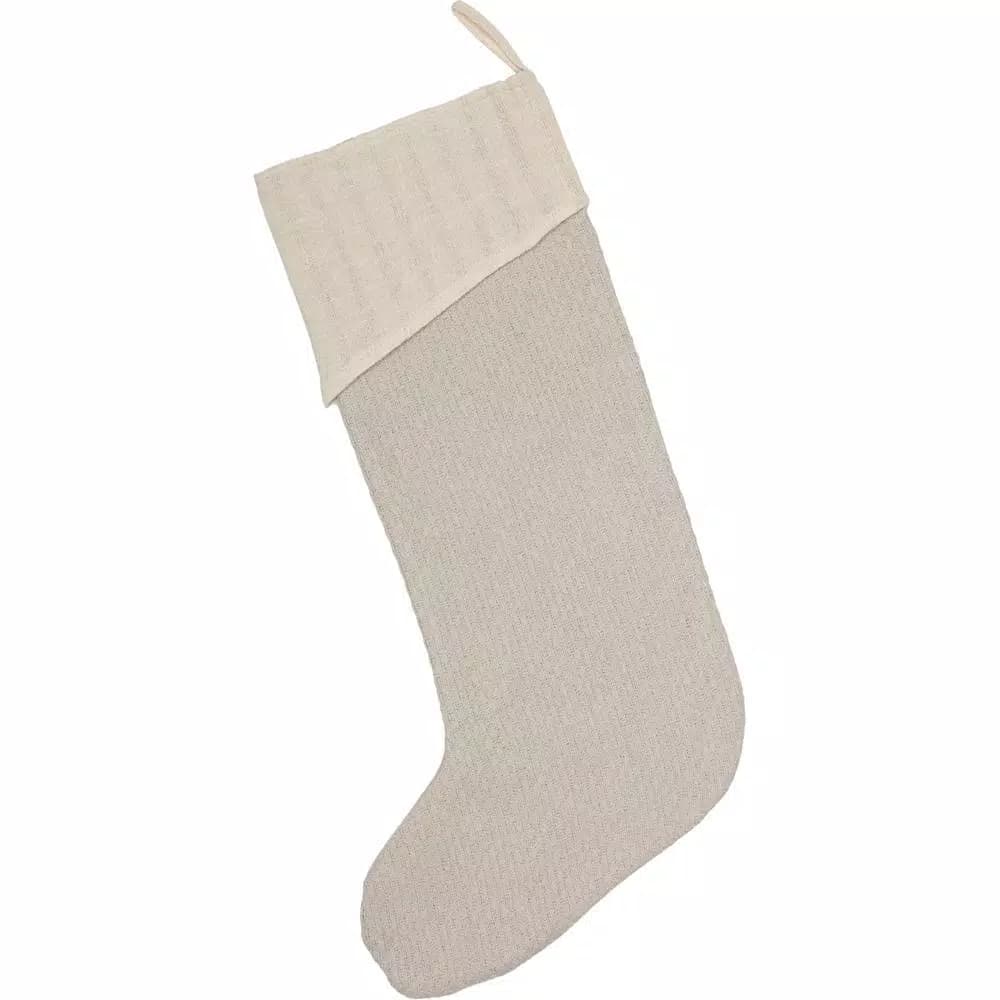 VHC Brands Ingrid Ash Grey Farmhouse Christmas Stocking - 20 in. Cotton with Metallic Silver Snowflakes