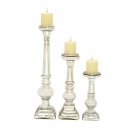 LITTON LANE Silver Glass Square-Based Candle Holders, Set of 3 thumbnail 1