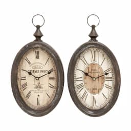 LITTON LANE 2-Pack Antique Reproduction Style Oval Wall Clocks, 15 x 8 in., Rustic Farmhouse Decor thumbnail 2