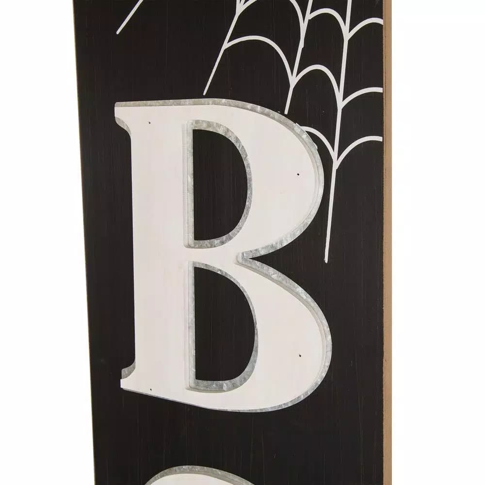 Glitzhome 47.83 in. Wooden BOO Porch Sign with Spider Web Halloween Decor